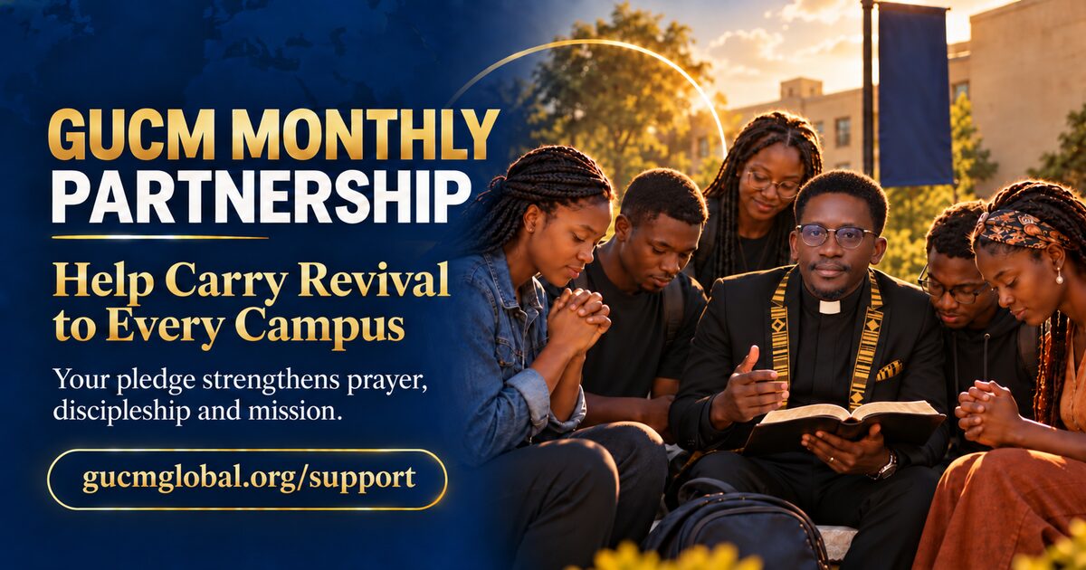 Pastor David Essuman facing forward while leading university students in Bible study for the GUCM Monthly Partnership